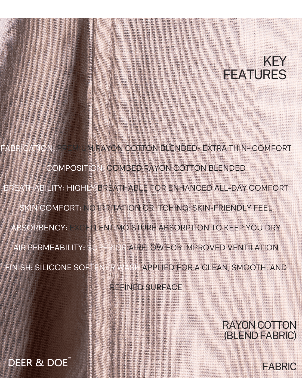 PREMIUM RAYON COTTON BLENDED BAGGY TROUSERS - UNISEX - (LIGHT BEIGE) - DEER & DOE