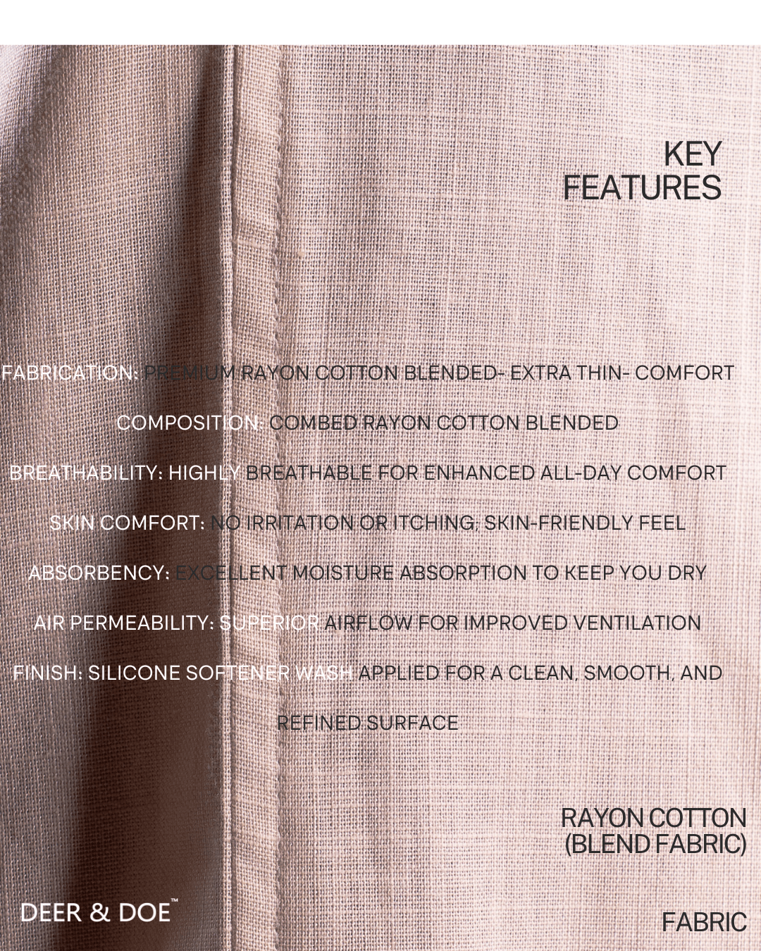 PREMIUM RAYON COTTON BLENDED BAGGY TROUSERS - UNISEX - (LIGHT BEIGE) - DEER & DOE