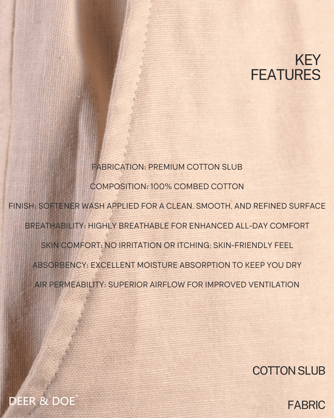 PREMIUM COTTON SLUB BAGGY TROUSERS - UNISEX - (BEIGE) - DEER & DOE