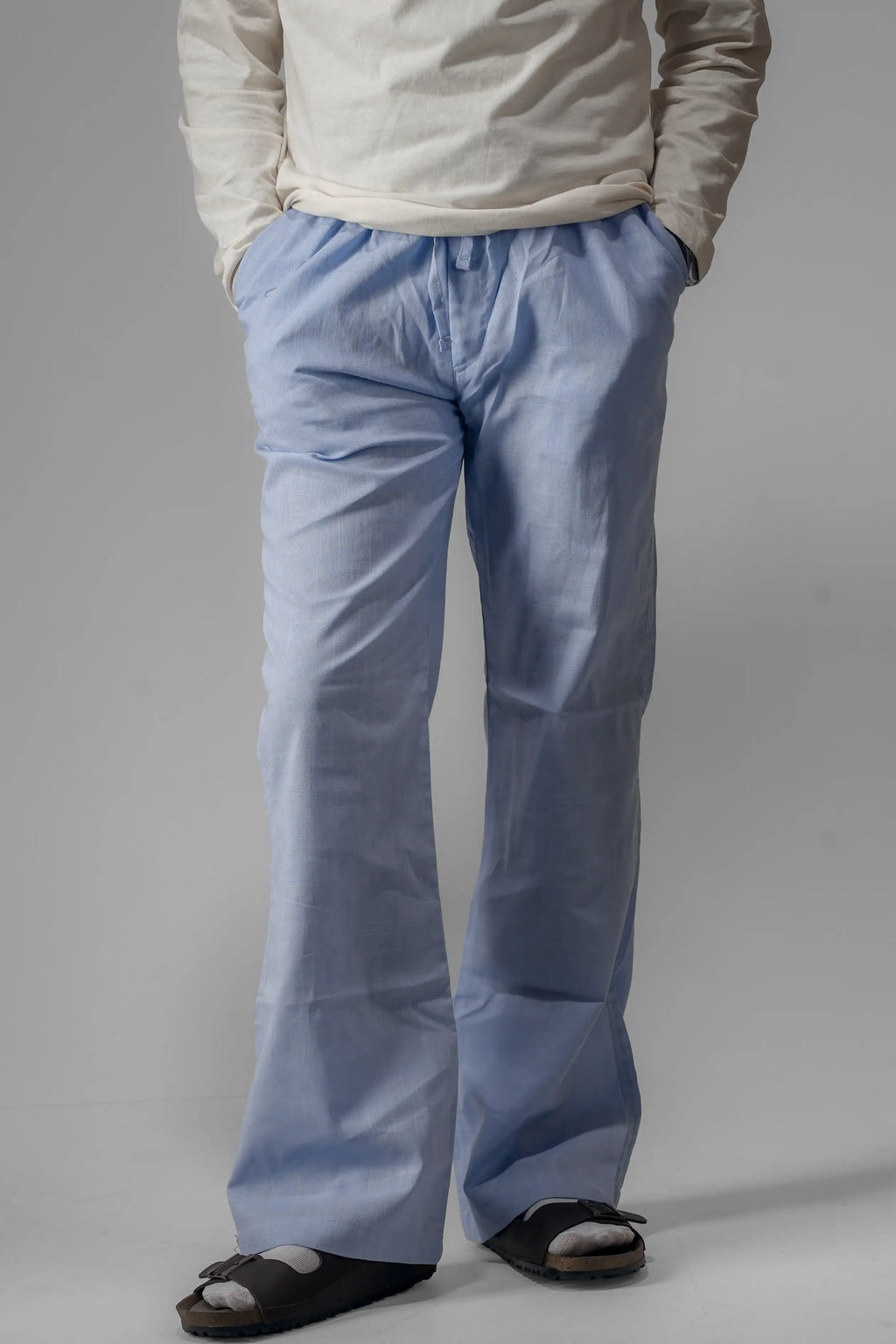 Remi Cotton Flared Trousers- Sky Blue (Belt Loop)