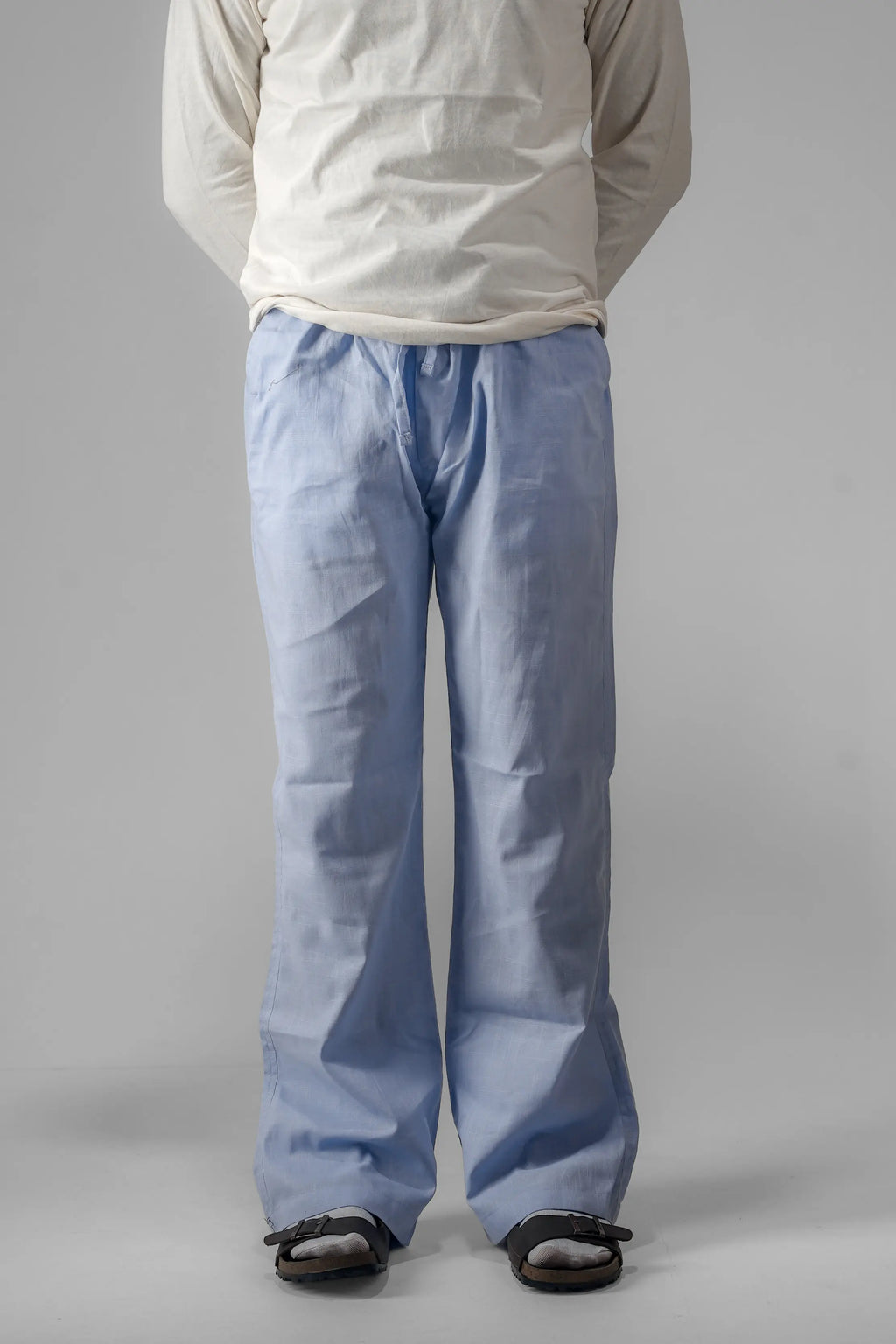 Remi Cotton Flared Trousers- Sky Blue (Belt Loop)