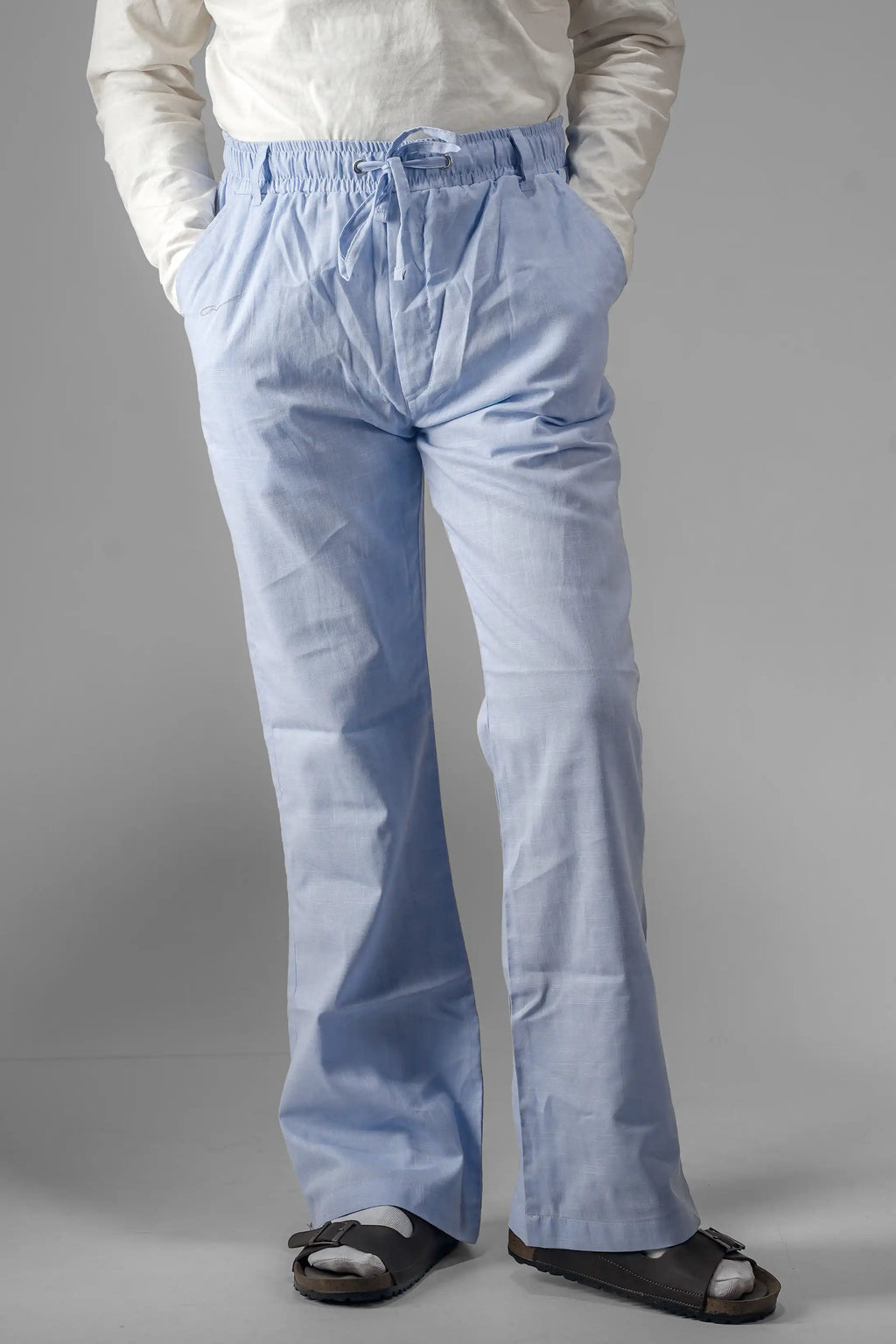 Remi Cotton Flared Trousers- Sky Blue (Belt Loop)