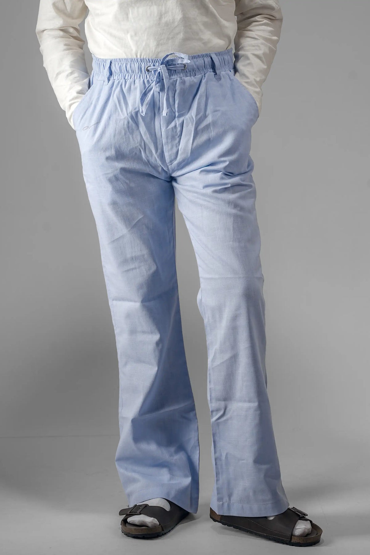 Remi Cotton Flared Trousers- Sky Blue (Belt Loop)