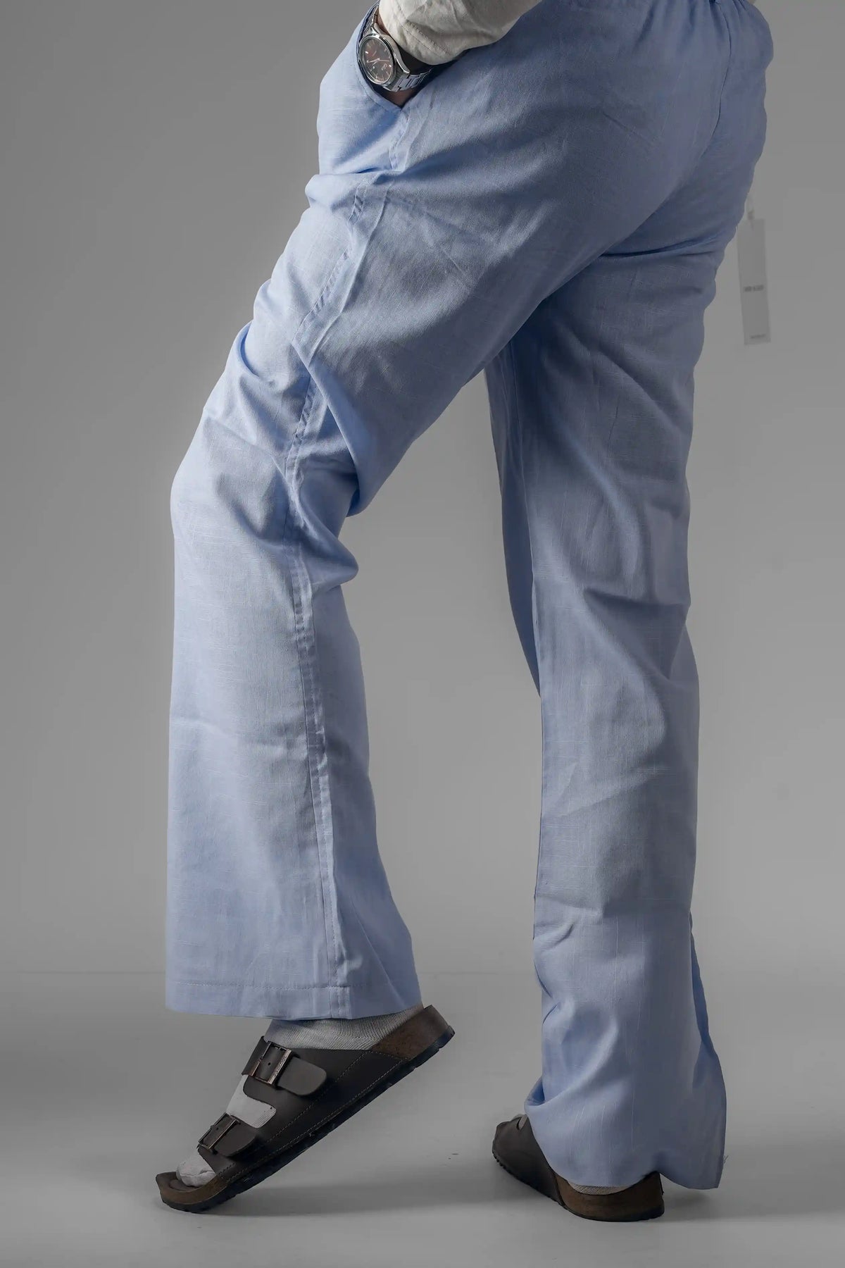 Remi Cotton Flared Trousers- Sky Blue (Belt Loop)