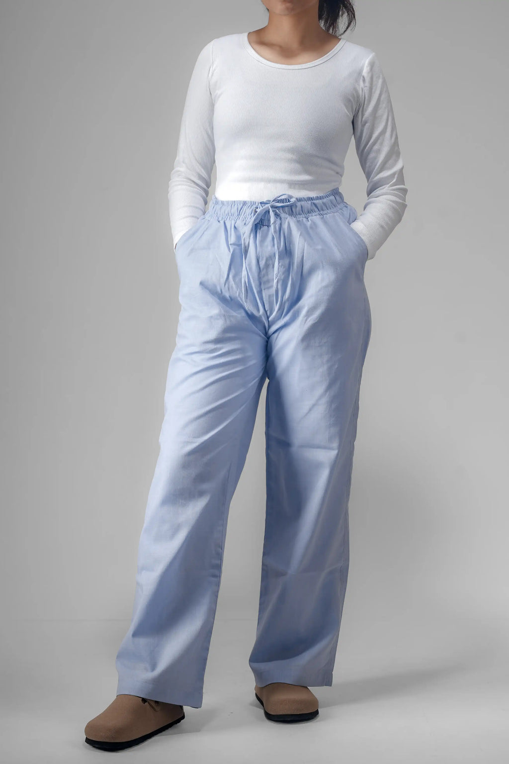 Premium Remi Cotton Baggy Trousers (Sky Blue)
