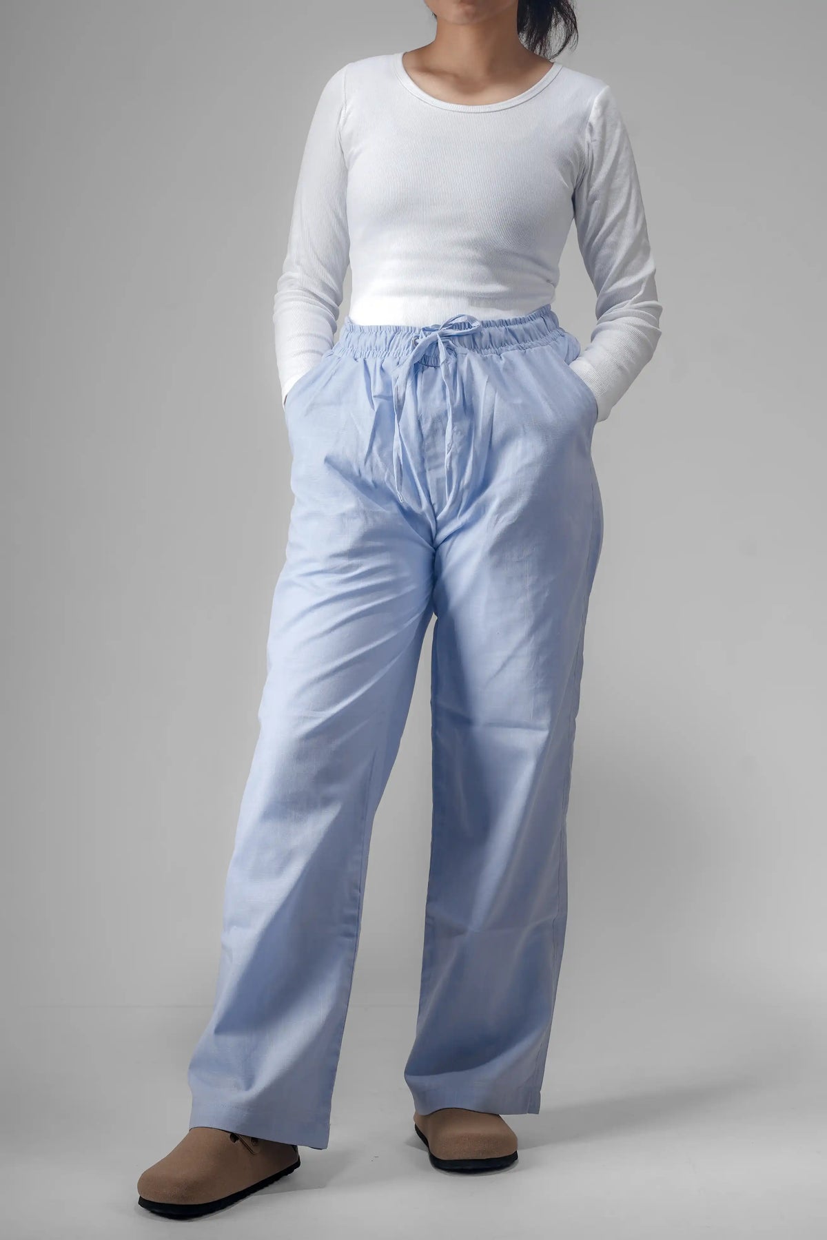 Premium Remi Cotton Baggy Trousers (Sky Blue)