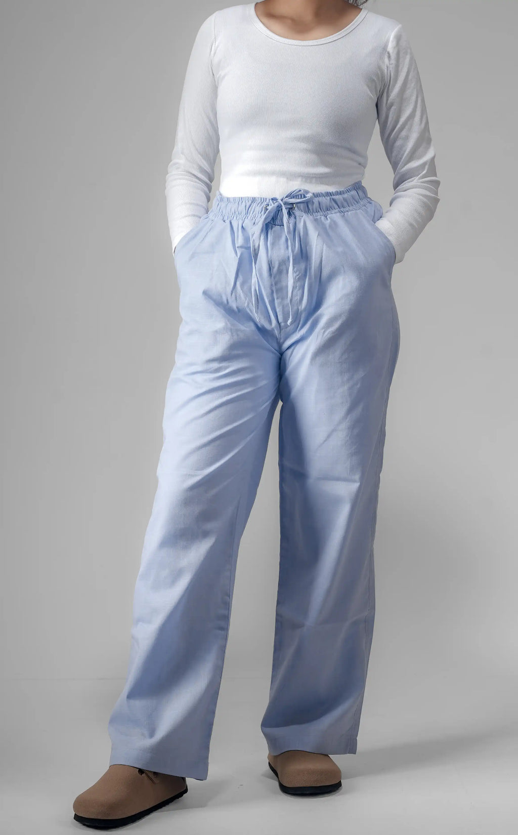 Premium Remi Cotton Baggy Trousers (Sky Blue)