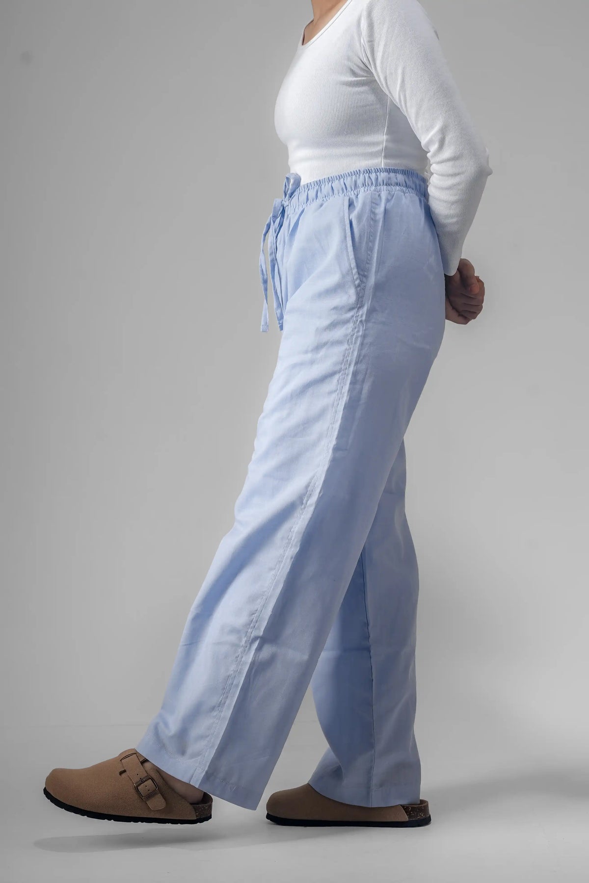 Premium Remi Cotton Baggy Trousers (Sky Blue)
