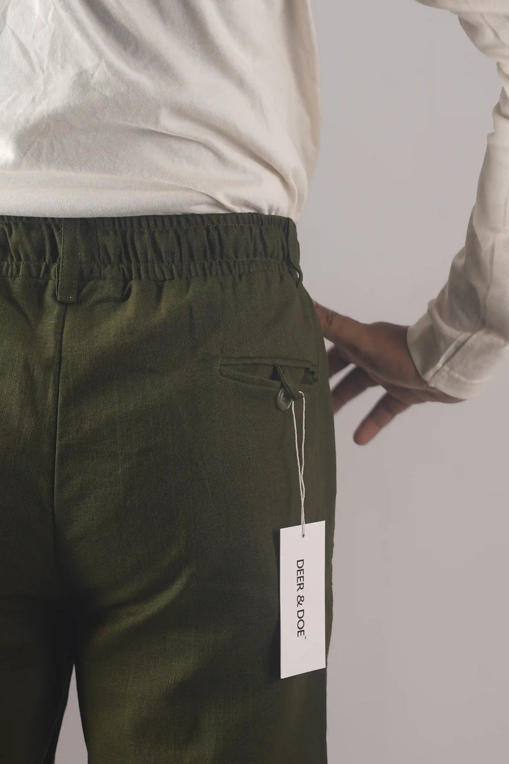PREMIUM REMI COTTON FLARED TROUSERS- OLIVE (BELT LOOP)
