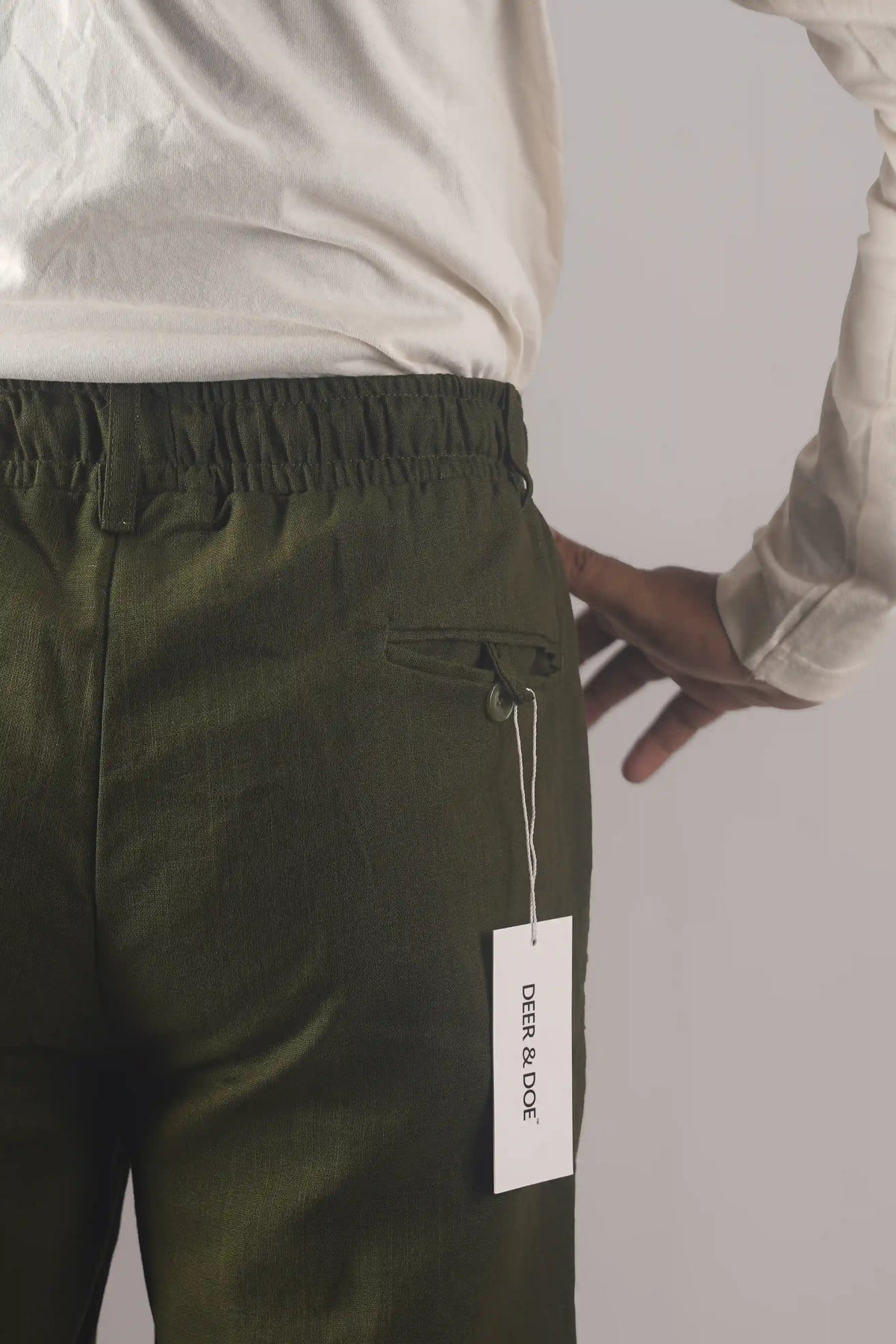 PREMIUM REMI COTTON FLARED TROUSERS- OLIVE (BELT LOOP)
