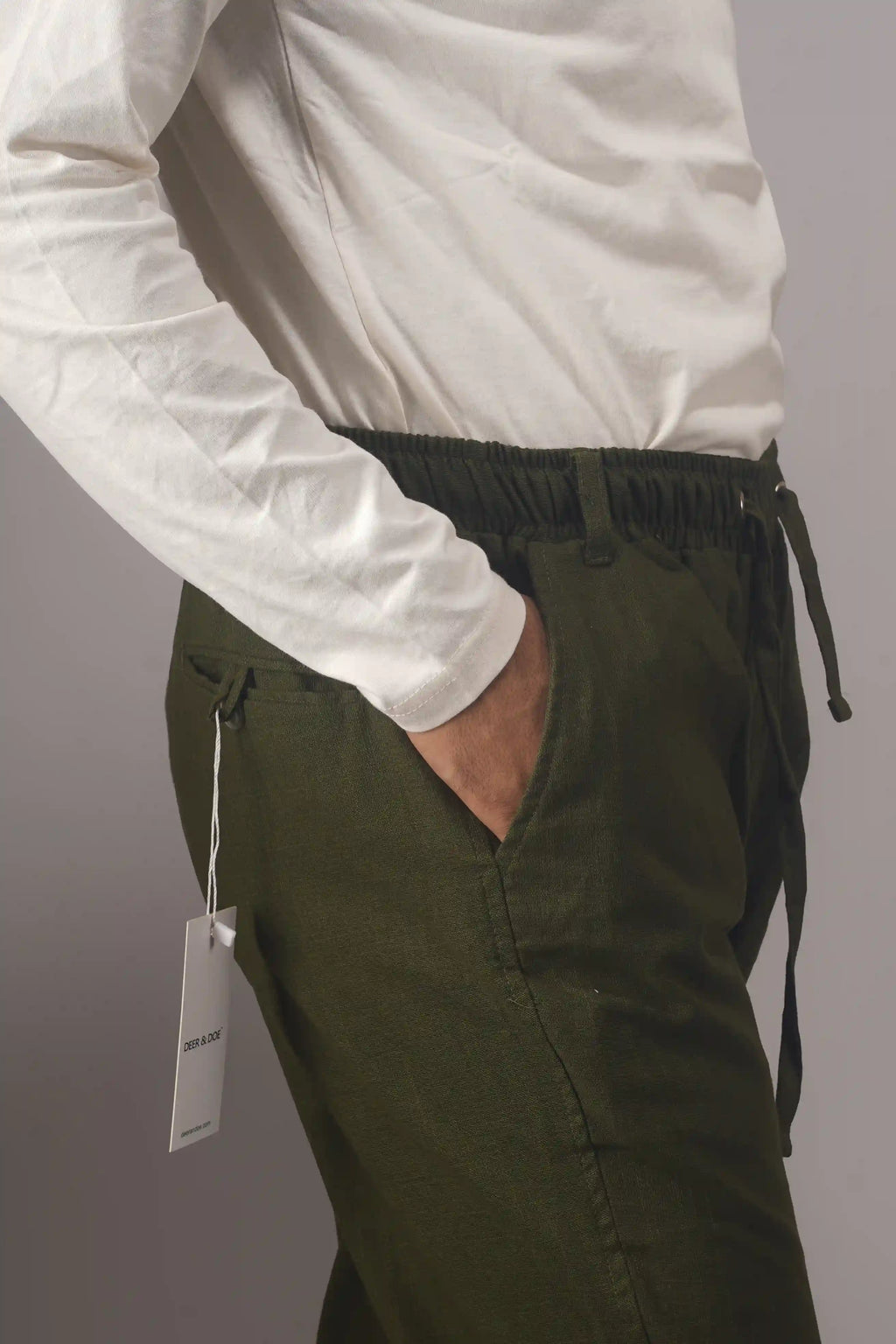 PREMIUM REMI COTTON FLARED TROUSERS- OLIVE (BELT LOOP)