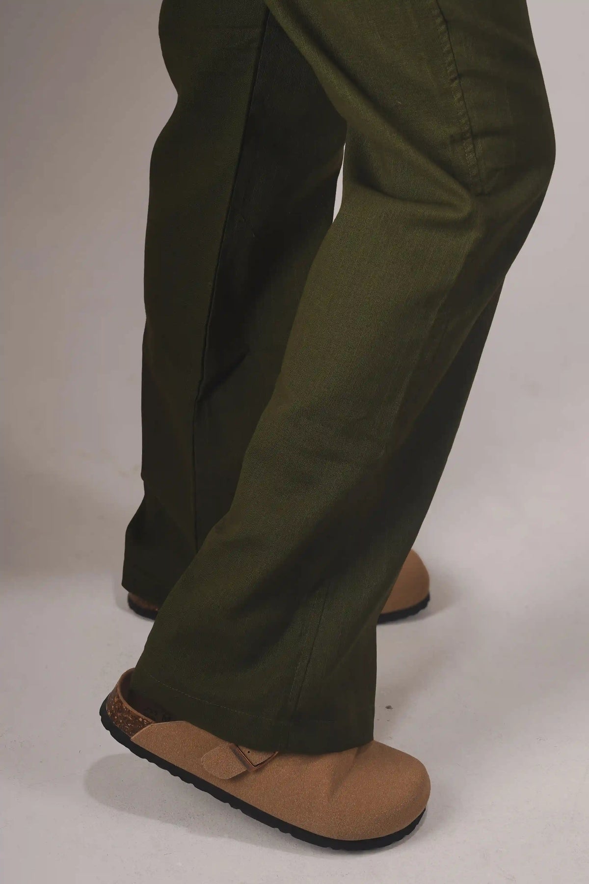 PREMIUM REMI COTTON FLARED TROUSERS- OLIVE (BELT LOOP)