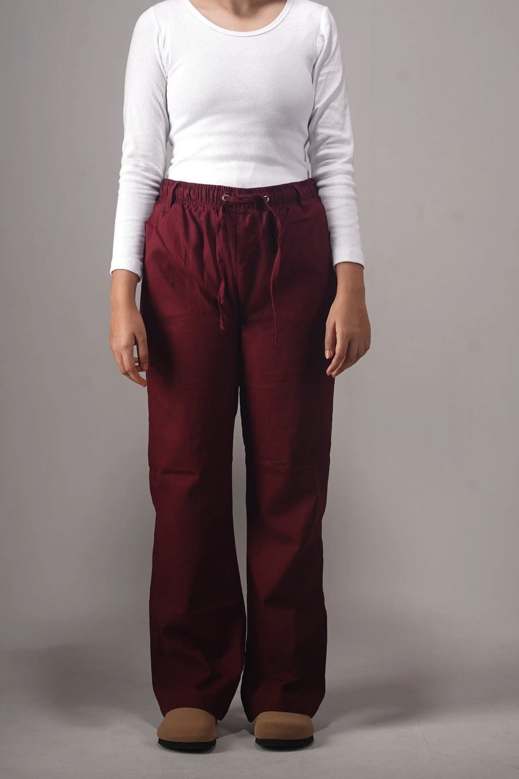 Remi Cotton Flared Trousers- Maroon (Belt Loop)
