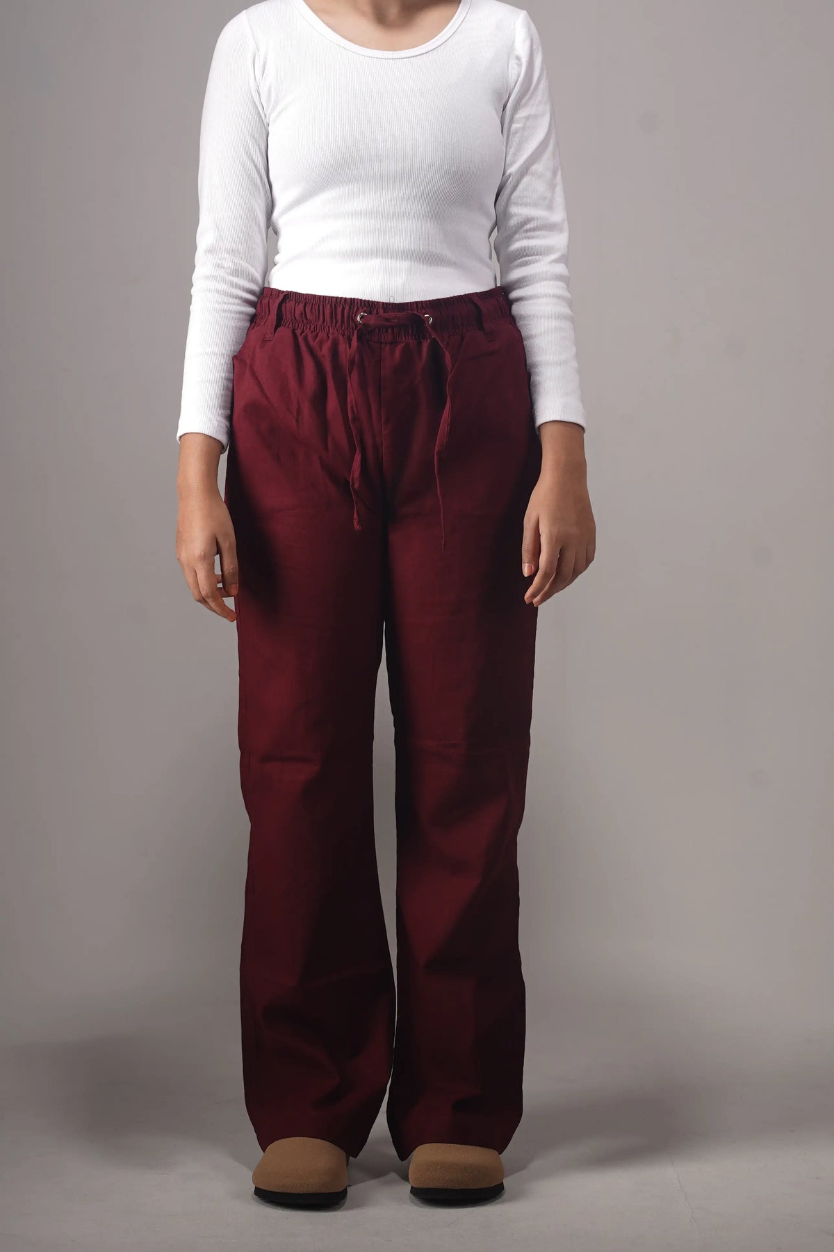 Remi Cotton Flared Trousers- Maroon (Belt Loop)