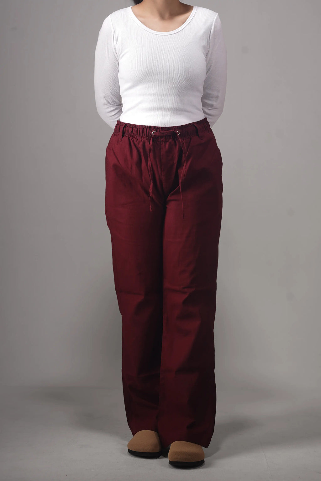 Remi Cotton Flared Trousers- Maroon (Belt Loop)