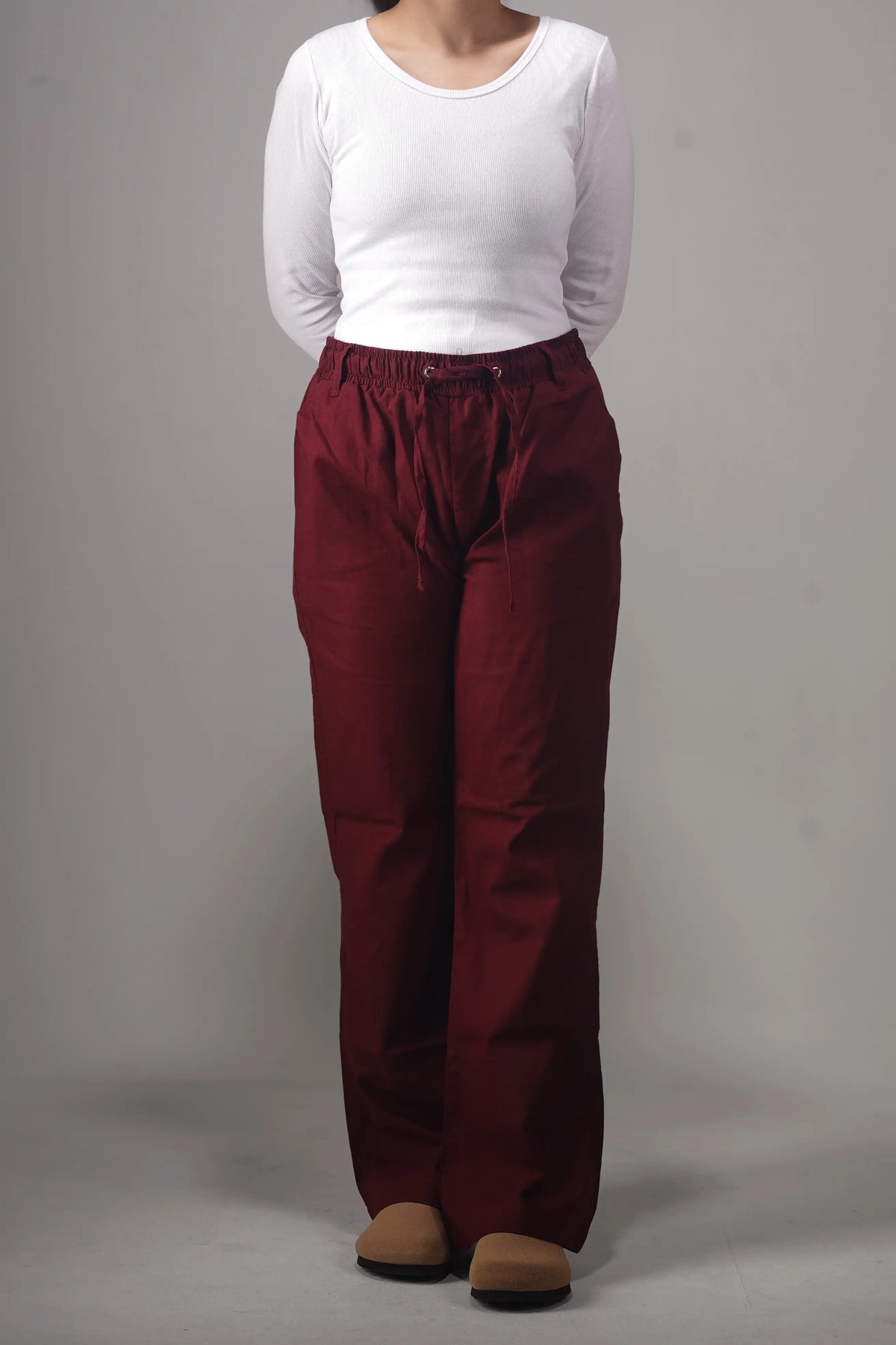Remi Cotton Flared Trousers- Maroon (Belt Loop)