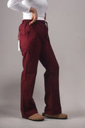 Remi Cotton Flared Trousers- Maroon (Belt Loop)