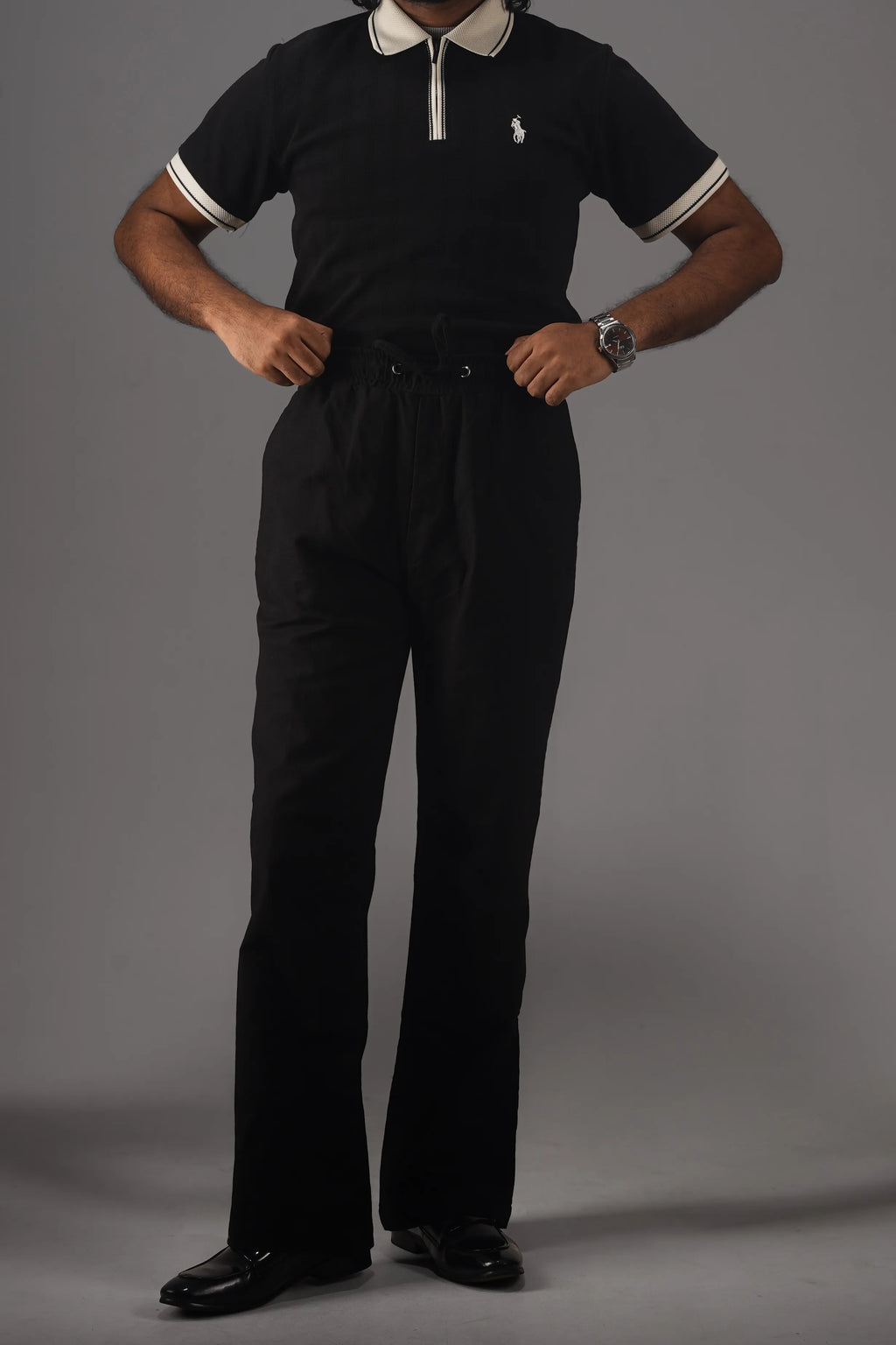 PREMIUM REMI COTTON FLARED TROUSERS- BLACK