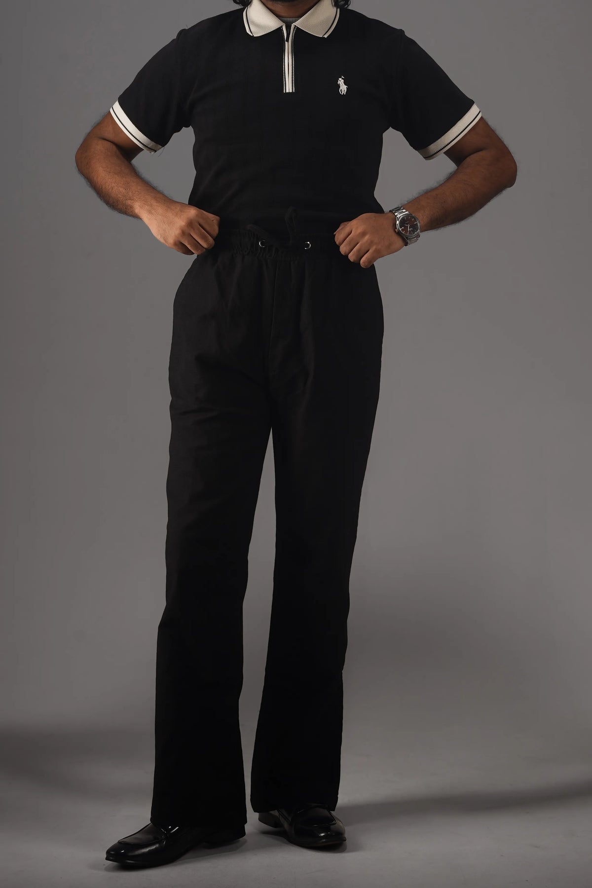 PREMIUM REMI COTTON FLARED TROUSERS- BLACK