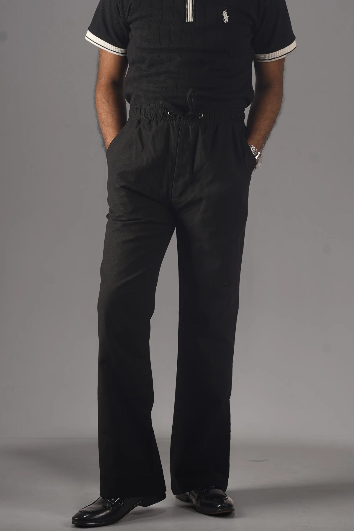 PREMIUM REMI COTTON FLARED TROUSERS- BLACK