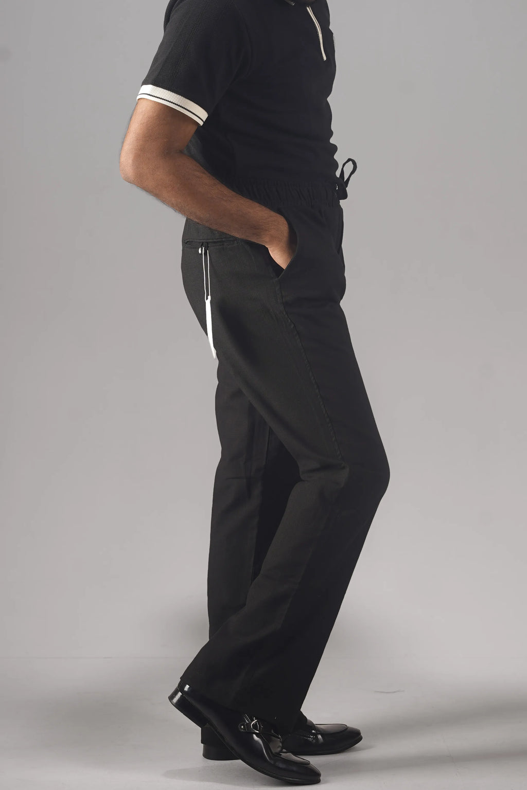 PREMIUM REMI COTTON FLARED TROUSERS- BLACK
