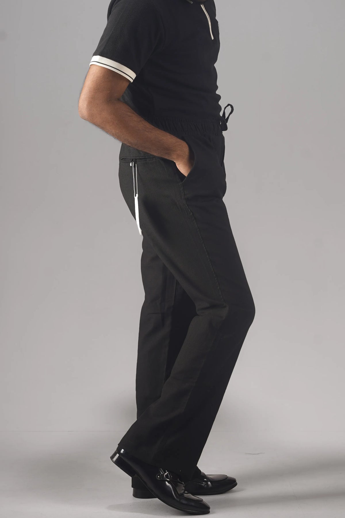 PREMIUM REMI COTTON FLARED TROUSERS- BLACK