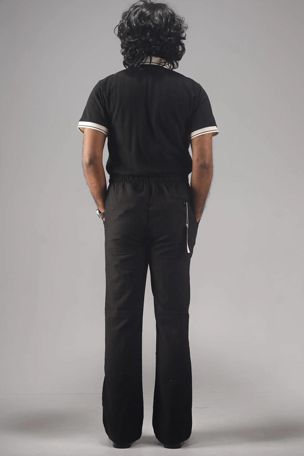 PREMIUM REMI COTTON FLARED TROUSERS- BLACK
