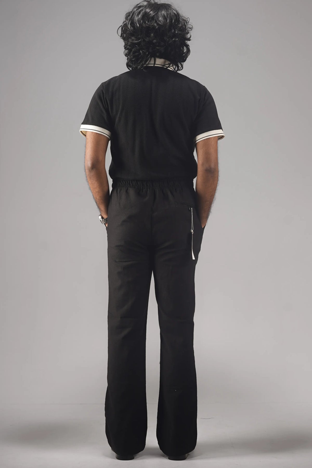 PREMIUM REMI COTTON FLARED TROUSERS- BLACK