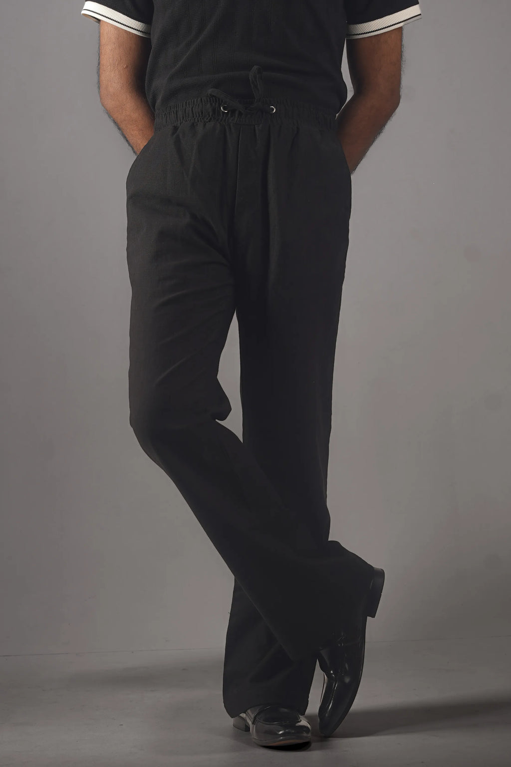 PREMIUM REMI COTTON FLARED TROUSERS- BLACK