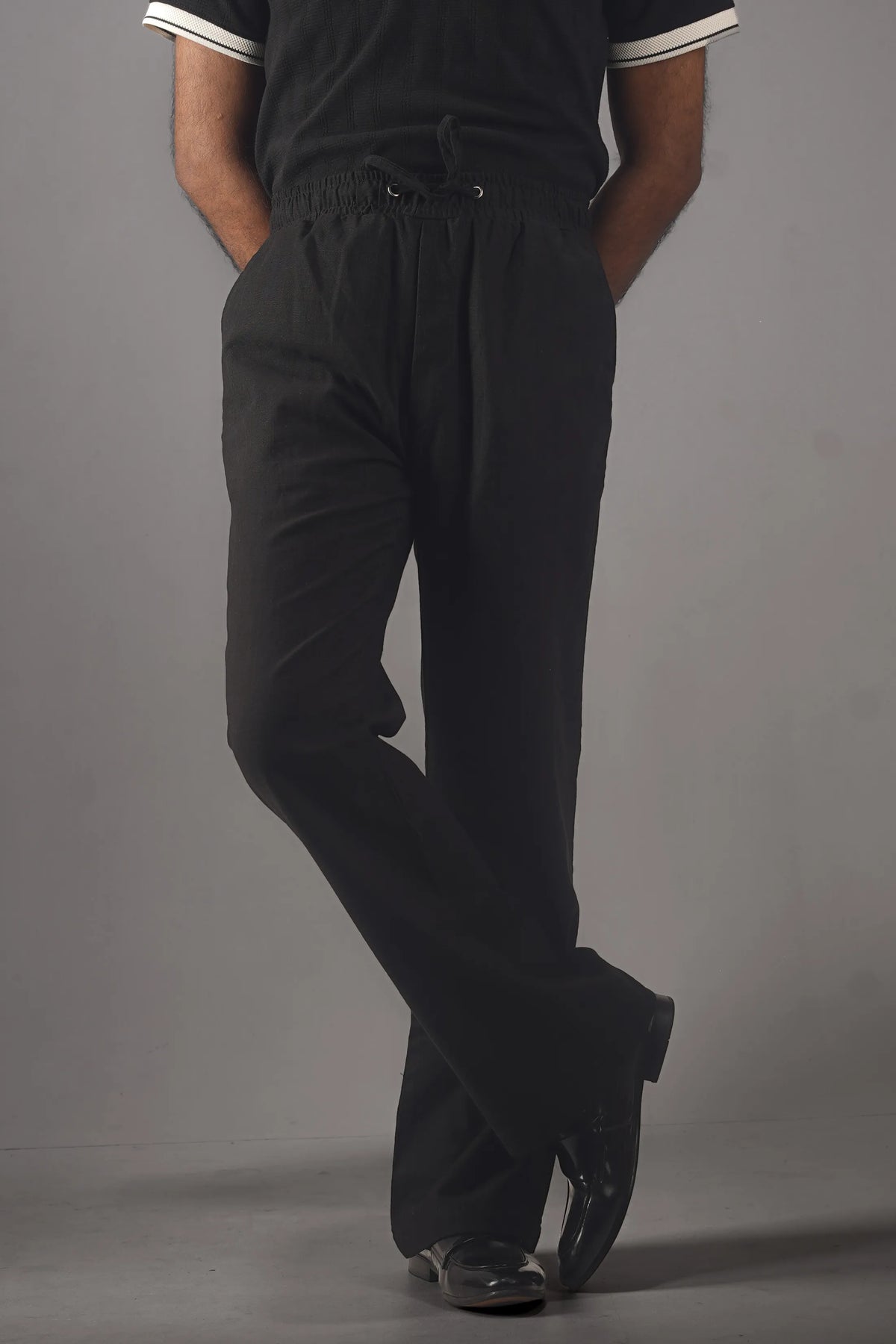 PREMIUM REMI COTTON FLARED TROUSERS- BLACK