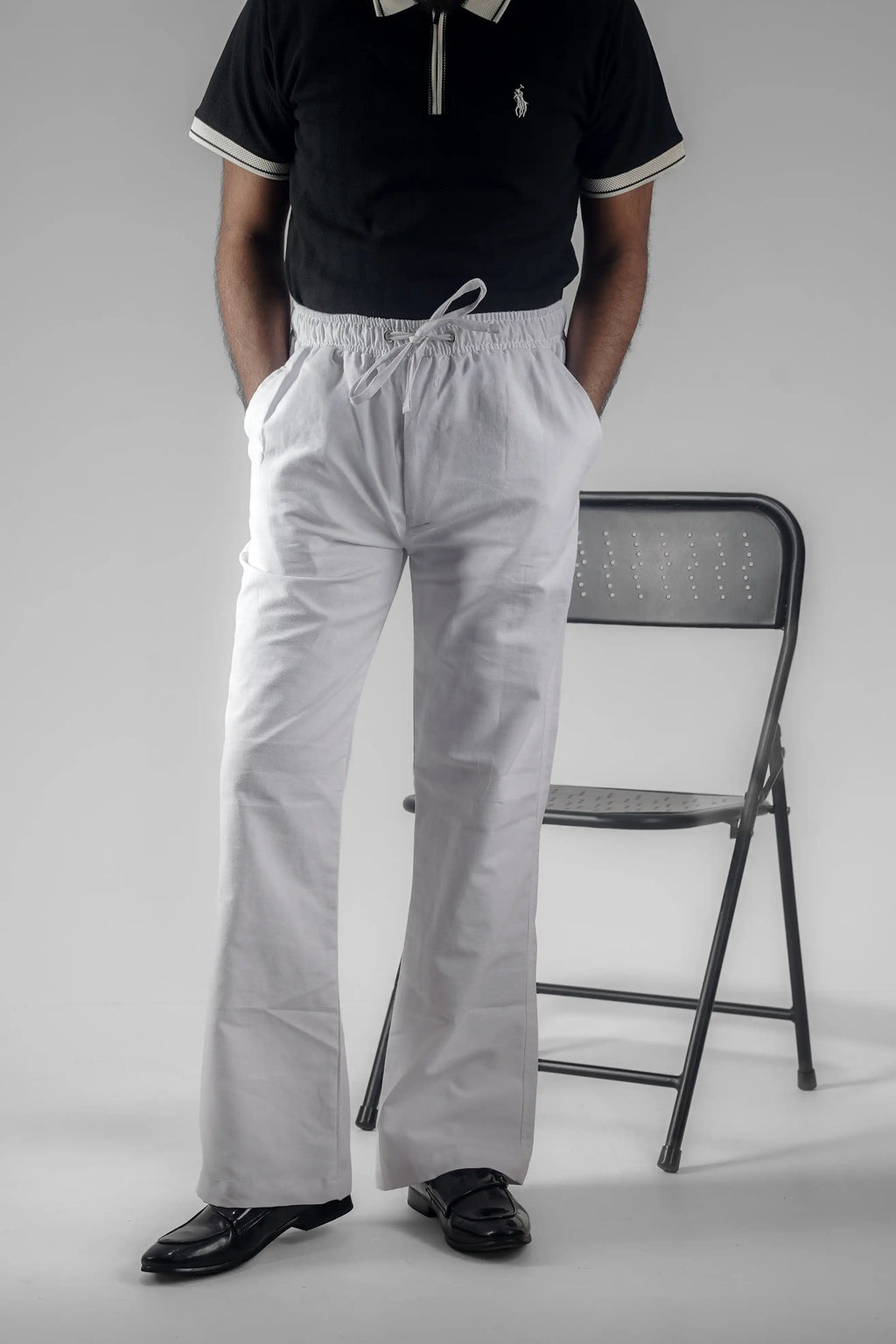 Premium Cotton Slub Flared Trousers- White