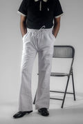 Premium Cotton Slub Flared Trousers- White
