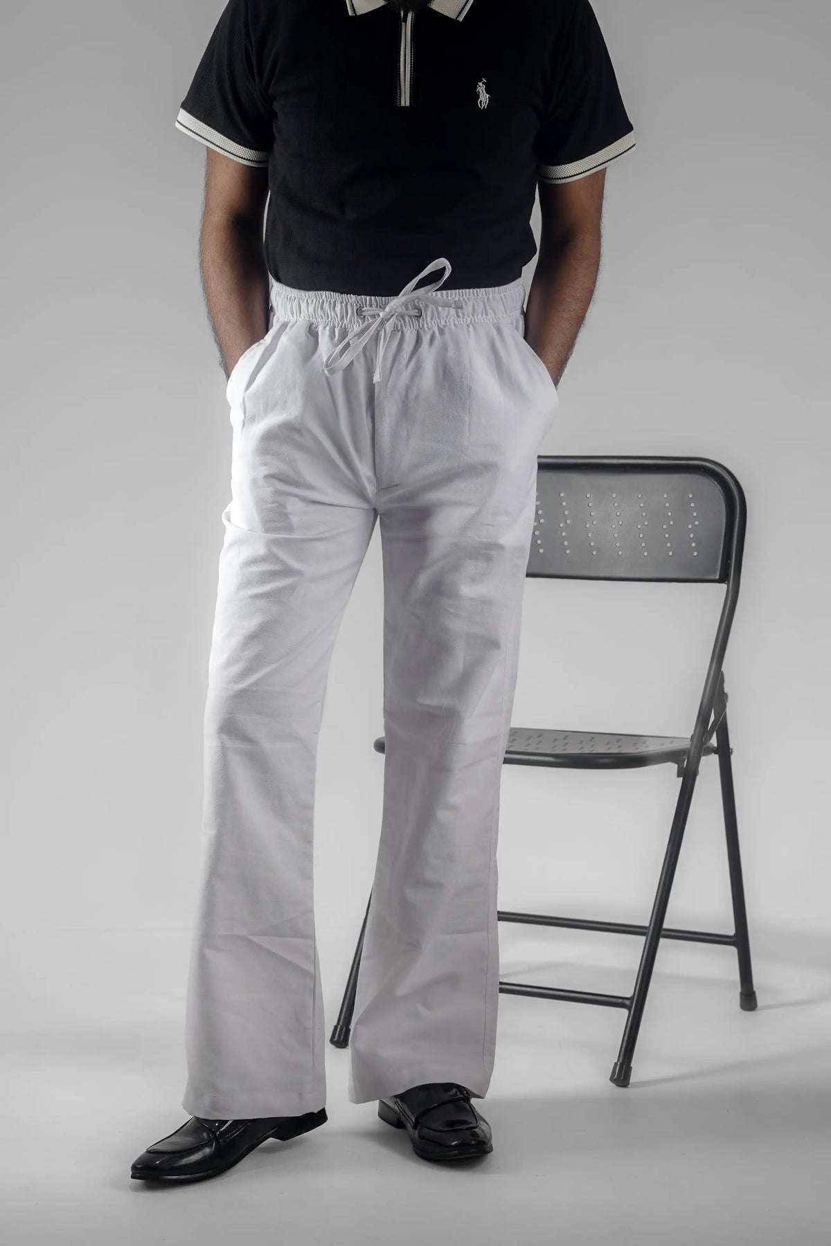 Premium Cotton Slub Flared Trousers- White