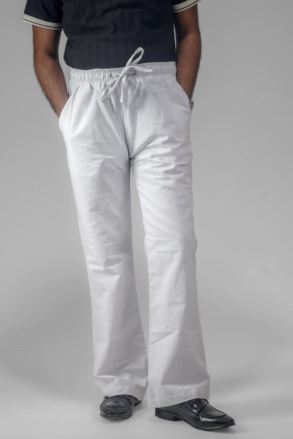 Premium Cotton Slub Flared Trousers- White