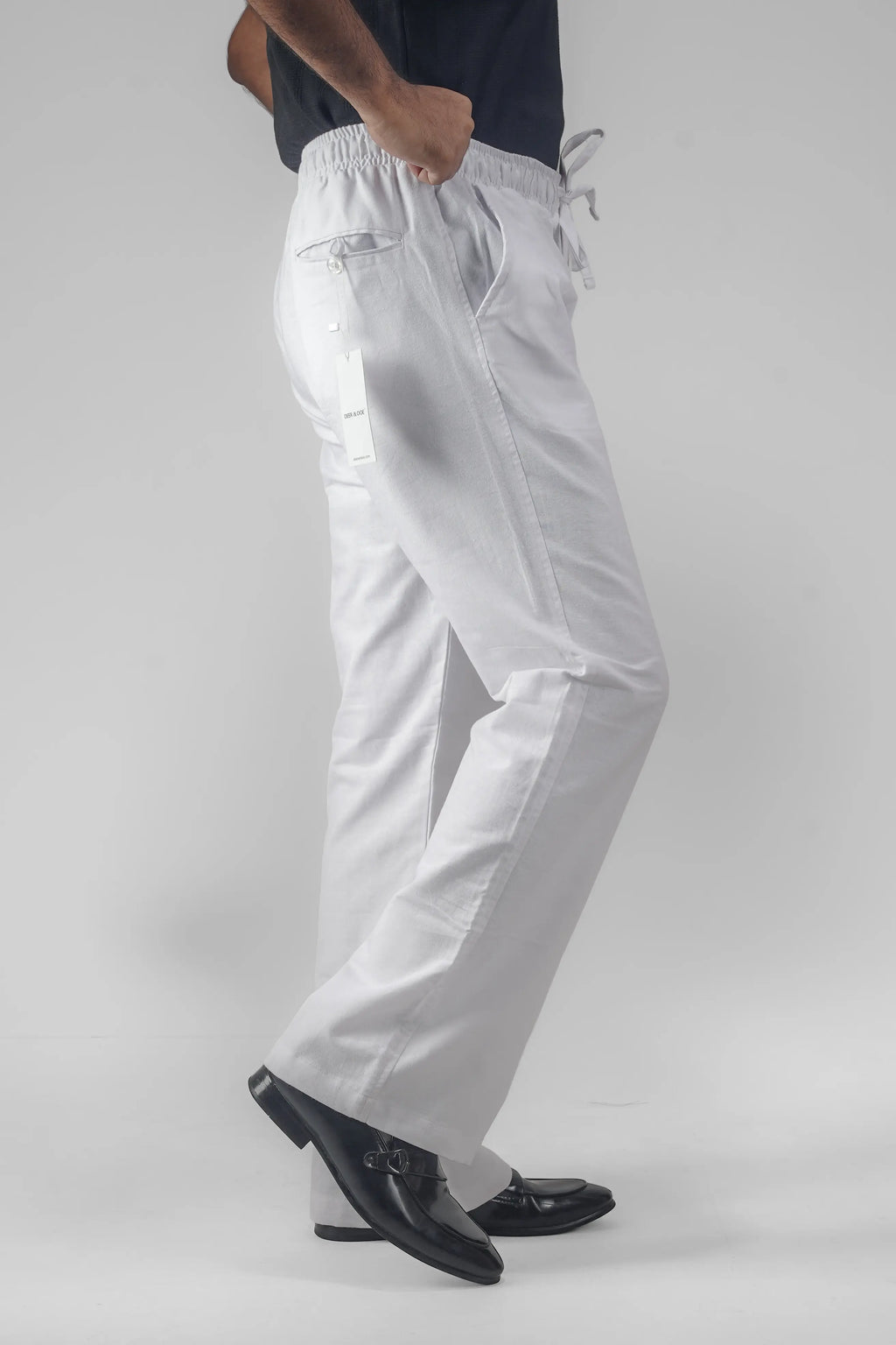 Premium Cotton Slub Flared Trousers- White