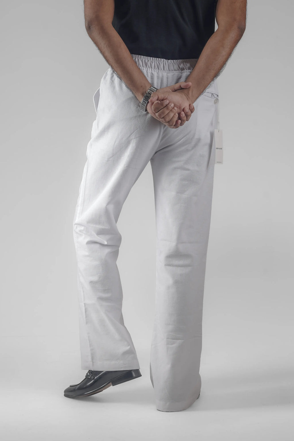Premium Cotton Slub Flared Trousers- White