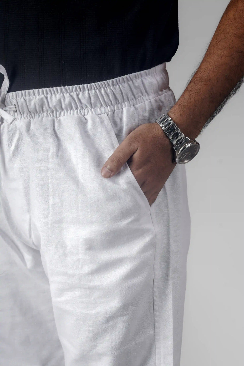 Premium Cotton Slub Flared Trousers- White