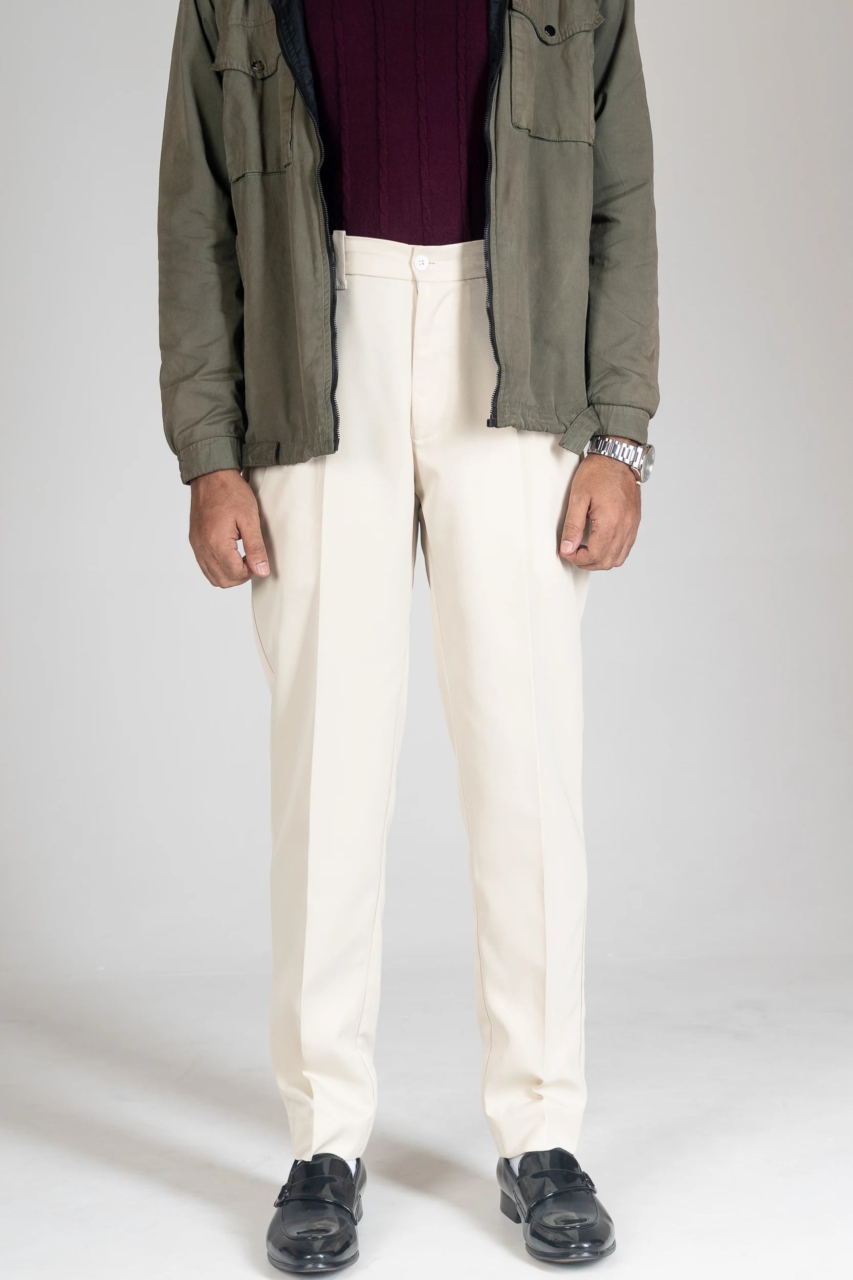 FORMAL PANTS - BELT LOOP - STRAIGTH CUT NARROW - CREAM - DEER & DOE