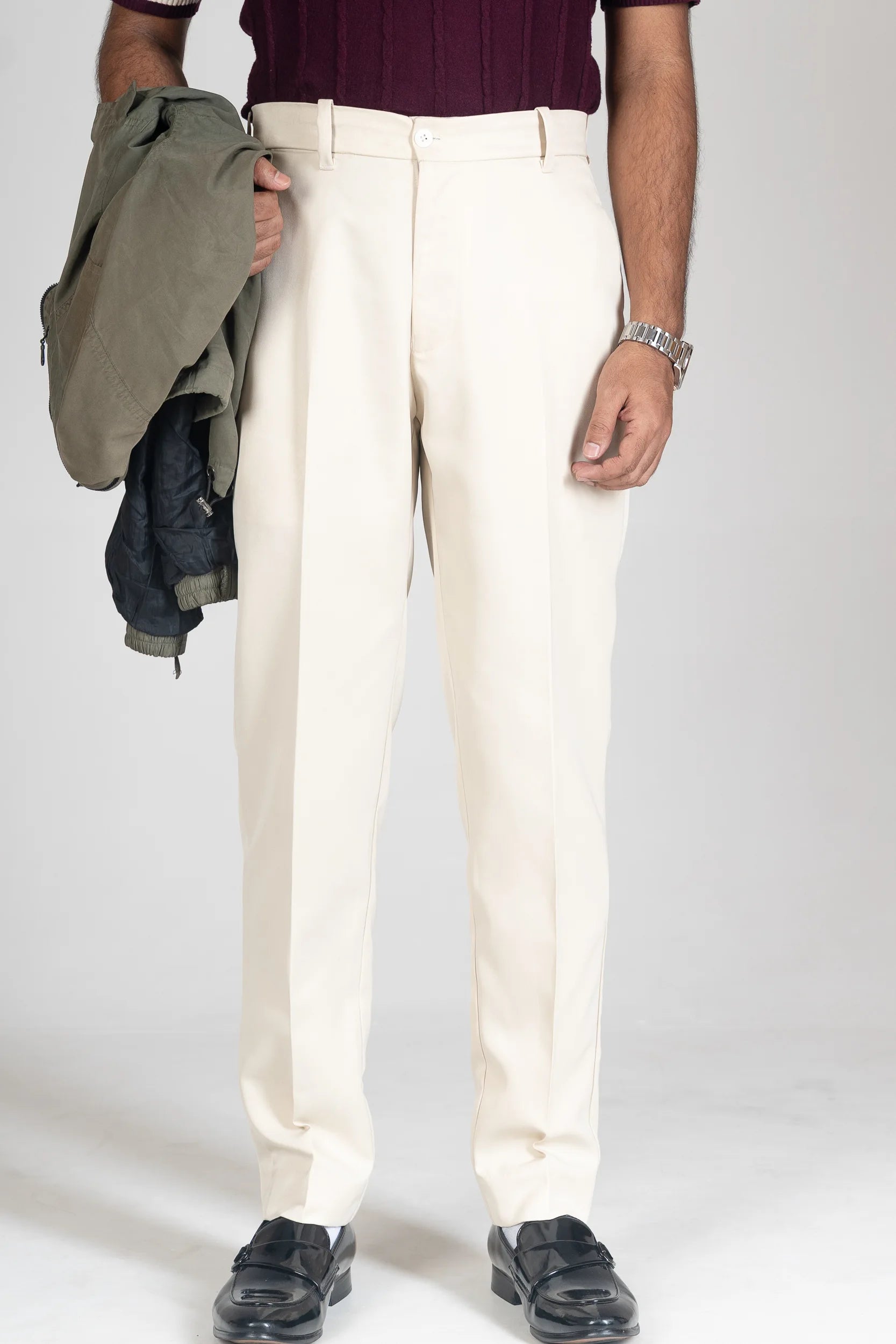 FORMAL PANTS - BELT LOOP - STRAIGTH CUT NARROW - CREAM - DEER & DOE