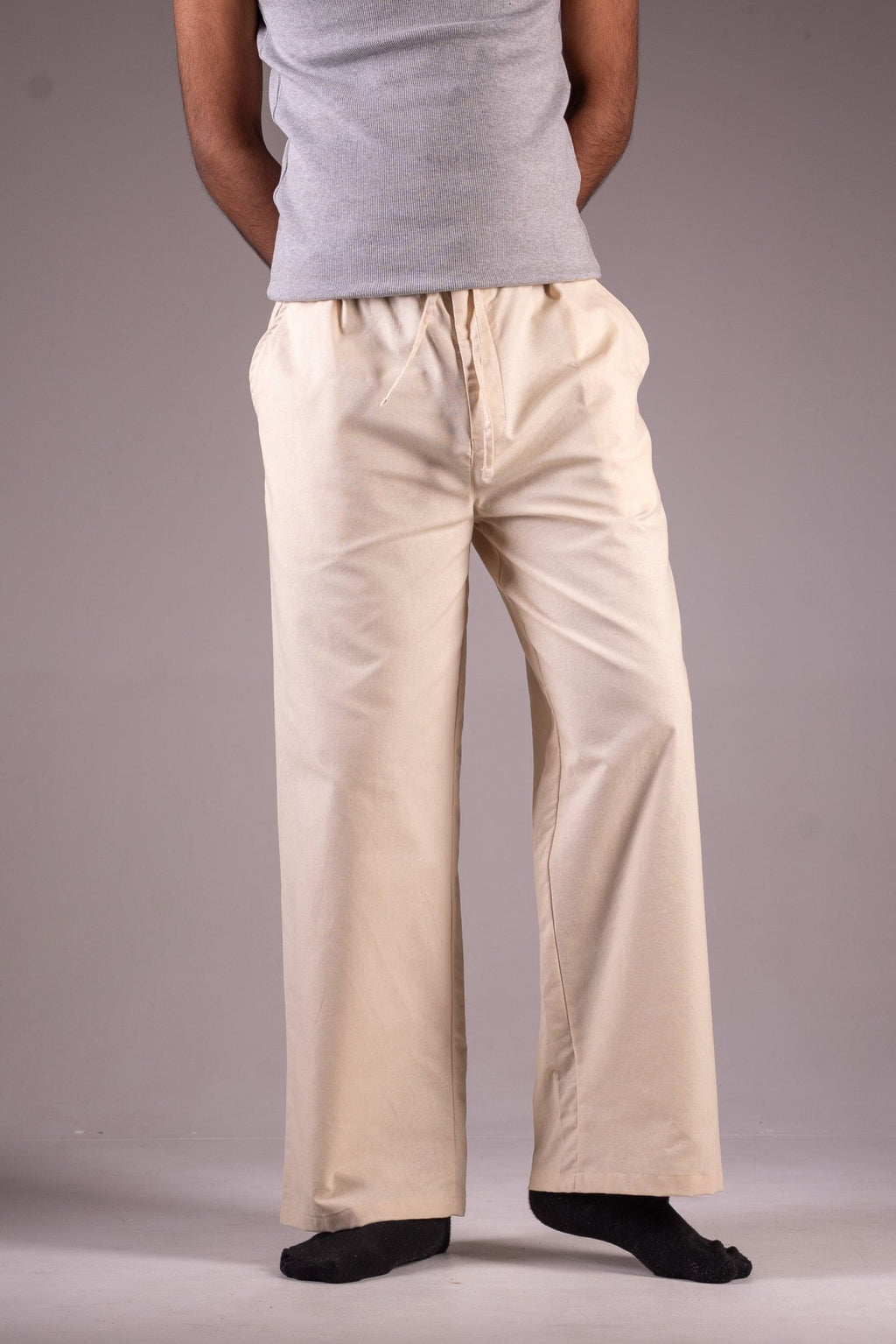 PREMIUM COTTON SLUB BAGGY TROUSERS - UNISEX - (BEIGE) - DEER & DOE