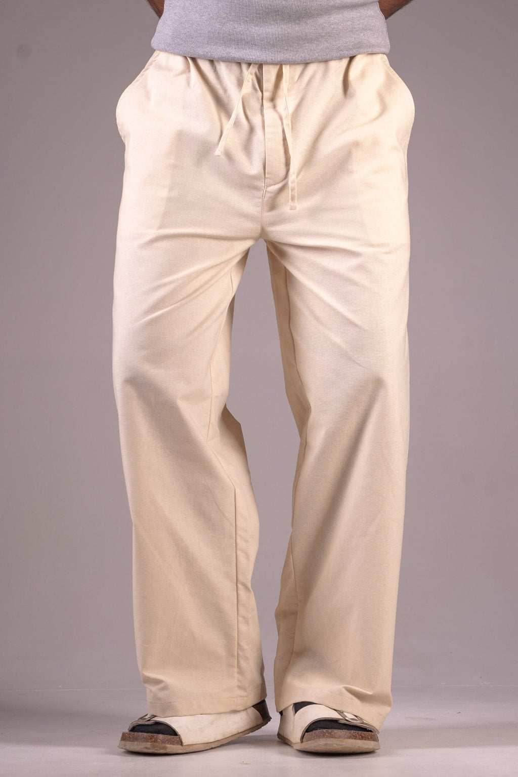 PREMIUM COTTON SLUB BAGGY TROUSERS - UNISEX - (BEIGE) - DEER & DOE