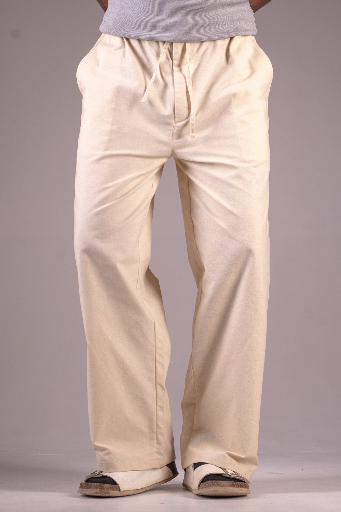 PREMIUM COTTON SLUB BAGGY TROUSERS - UNISEX - (BEIGE) - DEER & DOE