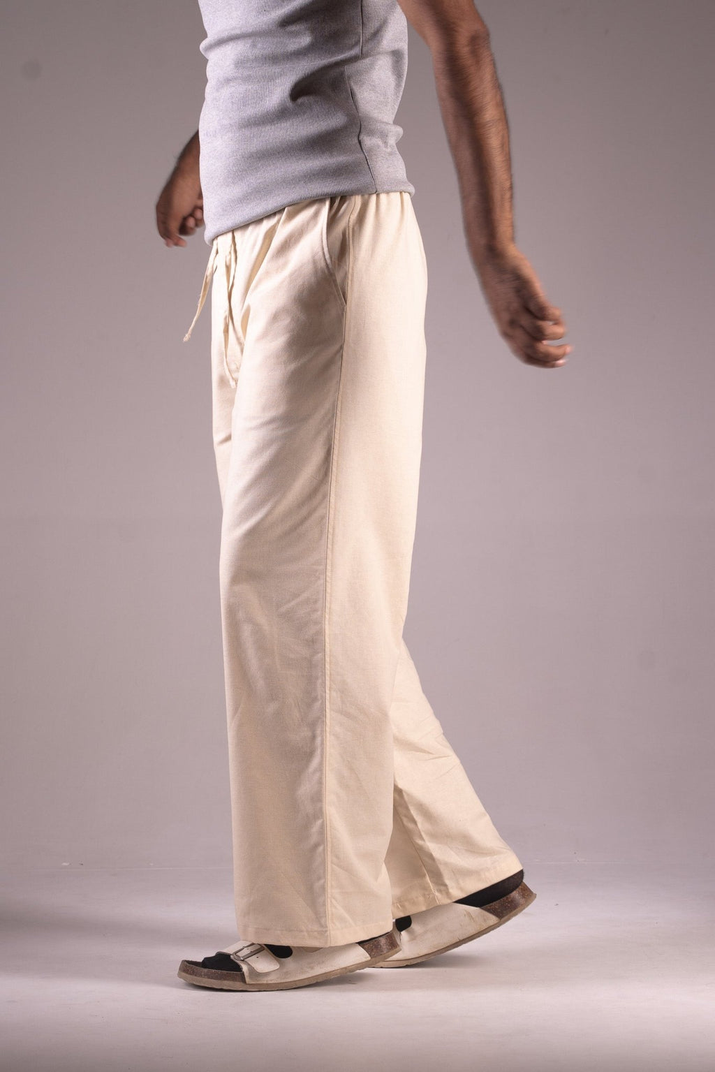 PREMIUM COTTON SLUB BAGGY TROUSERS - UNISEX - (BEIGE) - DEER & DOE