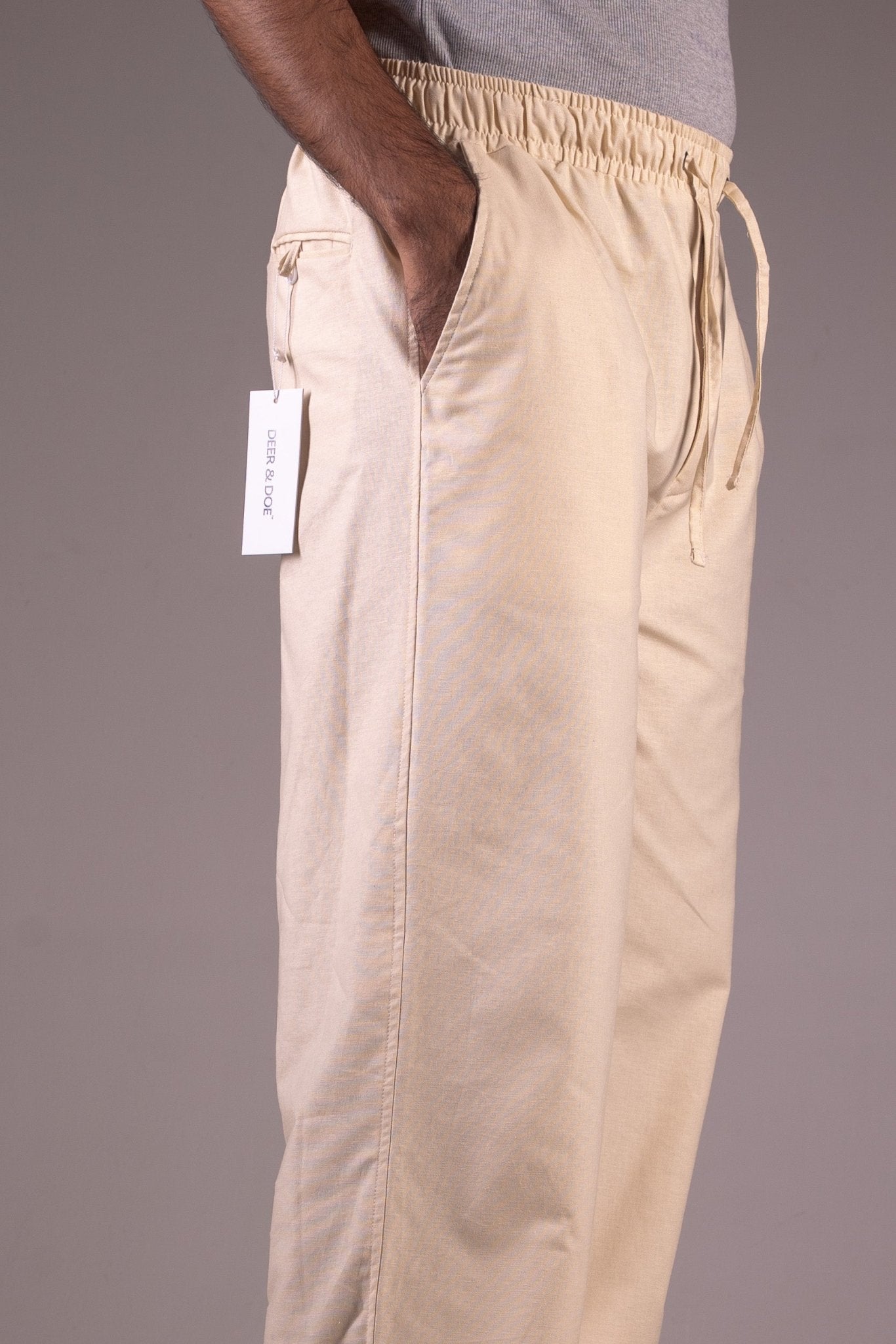 PREMIUM COTTON SLUB BAGGY TROUSERS - UNISEX - (BEIGE) - DEER & DOE