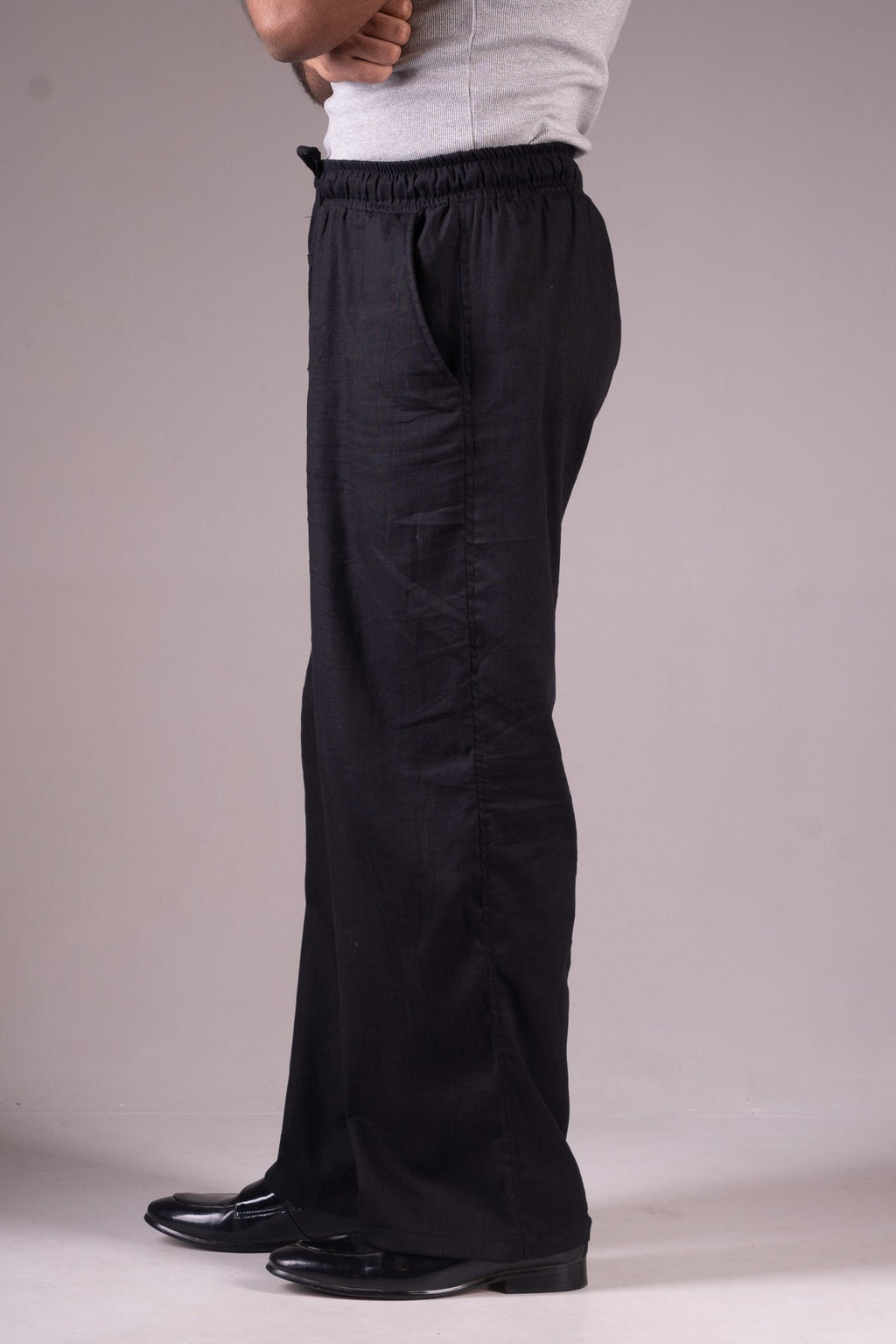 PREMIUM COTTON SLUB BAGGY TROUSERS - UNISEX - (BLACK) - THIN EDITION - DEER & DOE