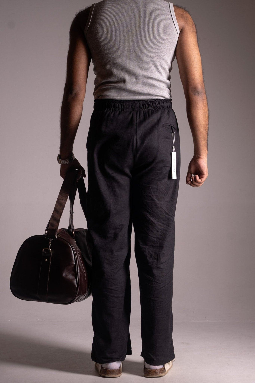PREMIUM COTTON SLUB BAGGY TROUSERS- UNISEX-(BLACK)- THIN EDITION - DEER & DOE
