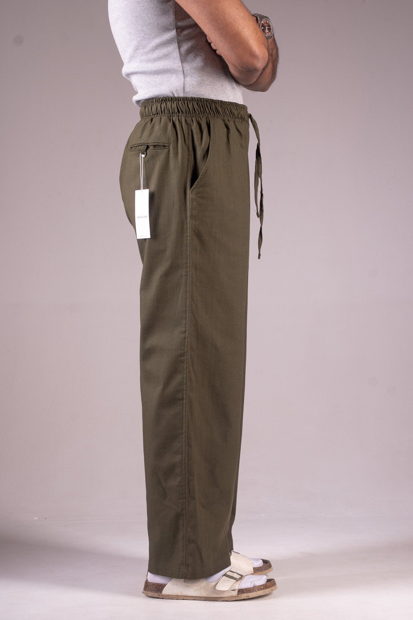 PREMIUM REMI COTTON BAGGY TROUSERS - UNISEX (OLIVE) - DEER & DOE