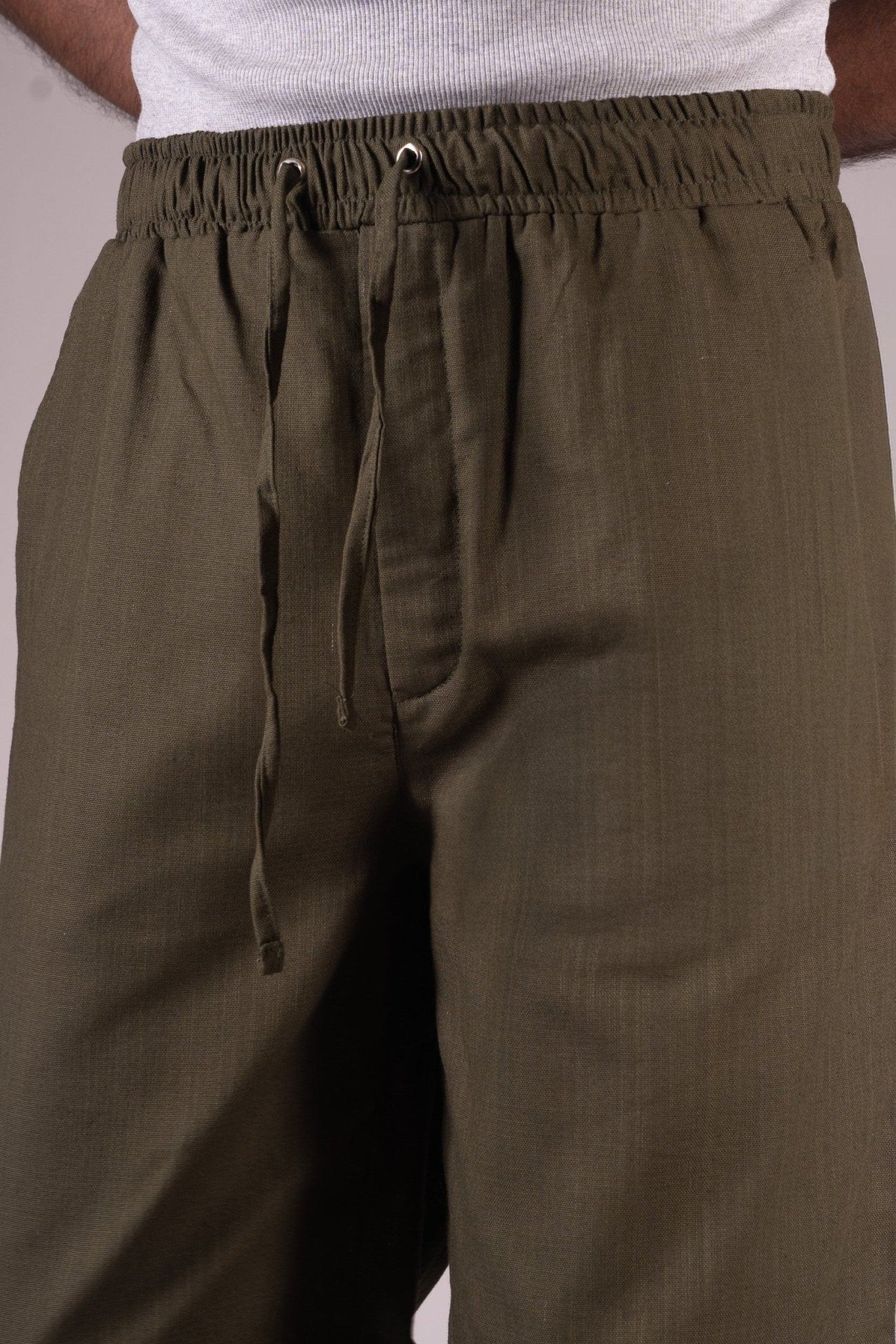 PREMIUM REMI COTTON BAGGY TROUSERS- UNISEX (OLIVE) - DEER & DOE