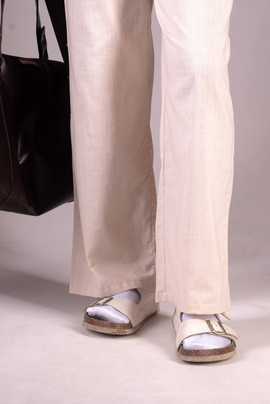 PREMIUM RAYON COTTON BLENDED BAGGY TROUSERS - UNISEX - (LIGHT BEIGE) - DEER & DOE