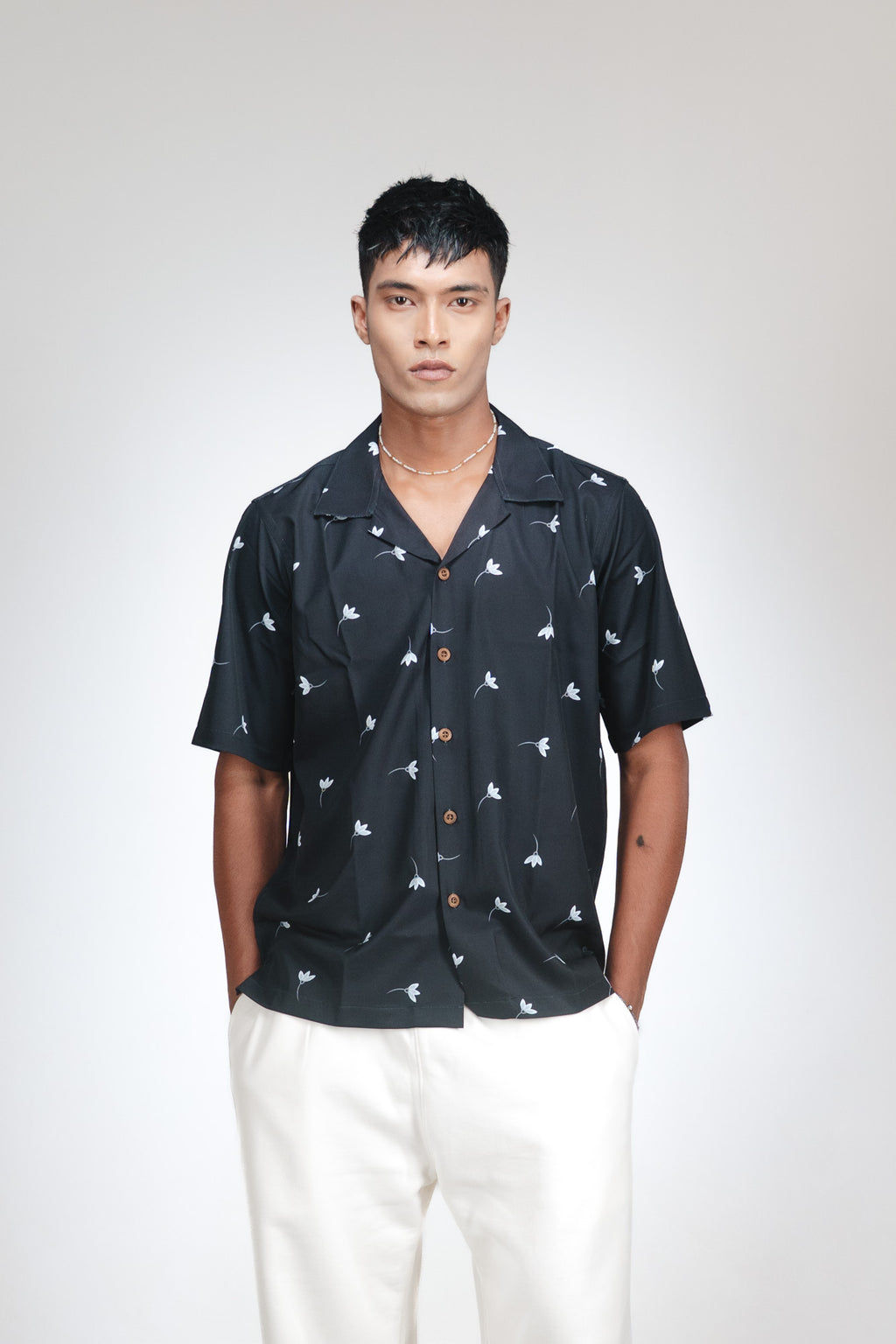 CASA HAVANA– FLORAL BLACK SHIRT
